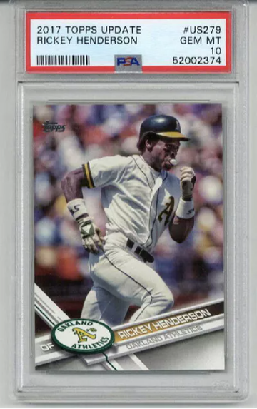2017 TOPPS UPDATE #US279 RICKEY HENDERSON CARD OAKLAND A'S PSA 10 LOW POP
