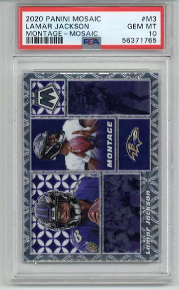 2020 PANINI MOSAIC MONTAGE MOSAIC #M3 LAMAR JACKSON RAVENS PSA 10 LOW POP RARE