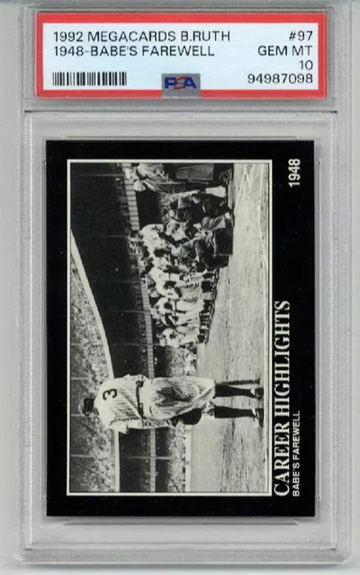 1992 MEGACARDS BABE RUTH 1948 BABE'S FAREWELL BABE RUTH YANKEES PSA 10 LOW POP