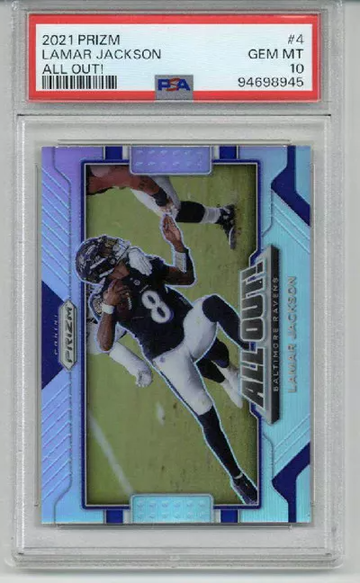 2021 PANINI PRIZM ALL OUT! #4 LAMAR JACKSON CARD BALTIMORE RAVENS PSA 10
