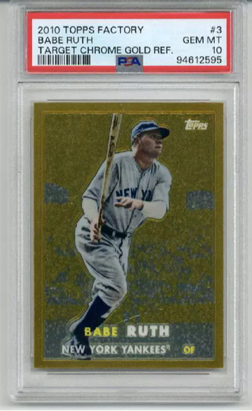 2010 TOPPS FACTORY TARGET CHROME GOLD REFRACTOR #3 BABE RUTH PSA 10