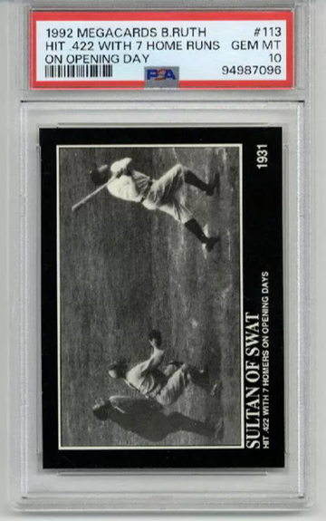 1992 MEGACARDS BABE RUTH HIT .422 WITH 7 HOME RUNS ON OPENING DAY PSA 10