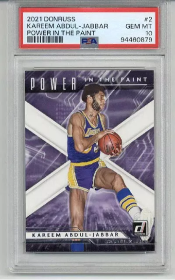 2021 PANINI DONRUSS POWER IN THE PAINT #2 KAREEM ABDUL JABBAR PSA 10 LOW POP