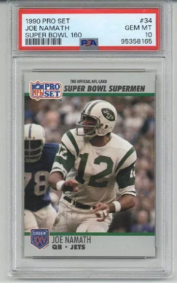 1990 PRO SET SUPER BOWL 160 #34 JOE NAMATH CARD NEW YORK JETS PSA 10 LOW POP