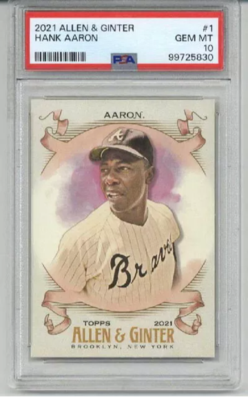 2021 TOPPS ALLEN & GINTER #1 HANK AARON CARD ATLANTA BRAVES PSA 10