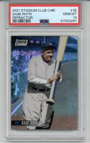 2021 TOPPS STADIUM CLUB REFRACTOR #32 BABE RUTH CARD YANKEES PSA 10 LOW POP
