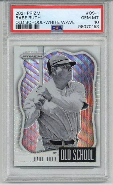 2021 PANINI PRIZM OLD SCHOOL WHITE WAVE #OS-1 BABE RUTH YANKEES PSA 10 LOW POP