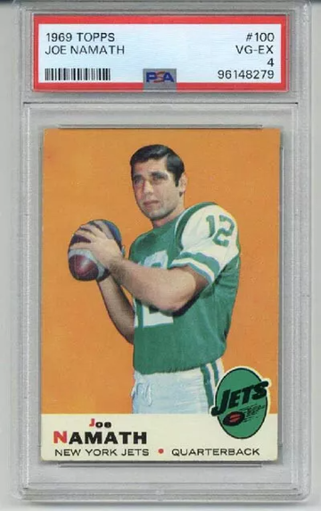 1969 TOPPS #100 JOE NAMATH FOOTBALL CARD NEW YORK JETS PSA 4 VG-EX CENTERED RARE