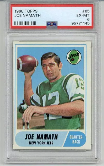 1968 TOPPS #65 JOE NAMATH FOOTBALL CARD NEW YORK JETS ICON PSA 6 EXCELLENT MINT