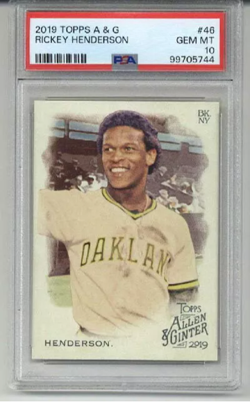 2019 TOPPS ALLEN & GINTER #46 RICKEY HENDERSON CARD OAKLAND A'S PSA 10 LOW POP
