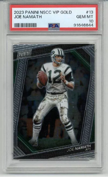 2023 PANINI NSCC VIP GOLD #13 JOE NAMATH CARD NEW YORK JETS PSA 10