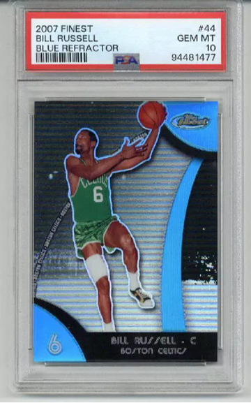 2007 TOPPS FINEST BLUE REFRACTOR #44 BILL RUSSELL BOSTON CELTICS PSA 10