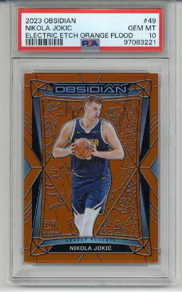 2023 PANINI OBSIDIAN E/E ORANGE FLOOD NIKOLA JOKIC /99 NUGGETS PSA 10