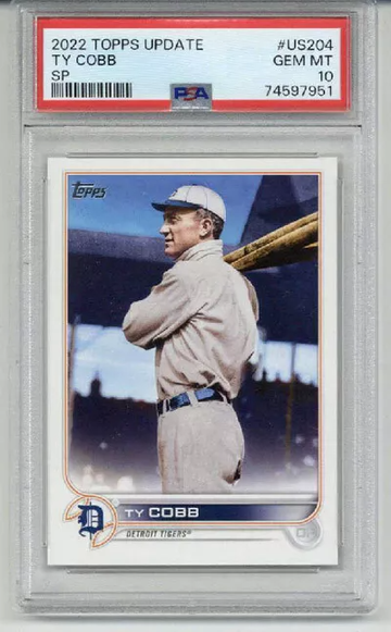 2022 TOPPS UPDATE #US204 TY COBB BASEBALL CARD DETROIT TIGERS PSA 10 SP LOW POP