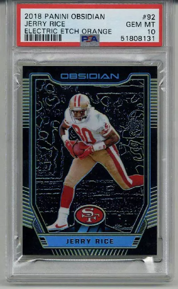 2018 PANINI OBSIDIAN ELECTRIC ETCH ORANGE JERRY RICE /50 PSA 10 LOW POP