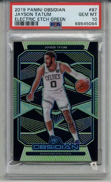 2019 PANINI OBSIDIAN ELECTRIC ETCH GREEN #87 JAYSON TATUM /25 PSA 10