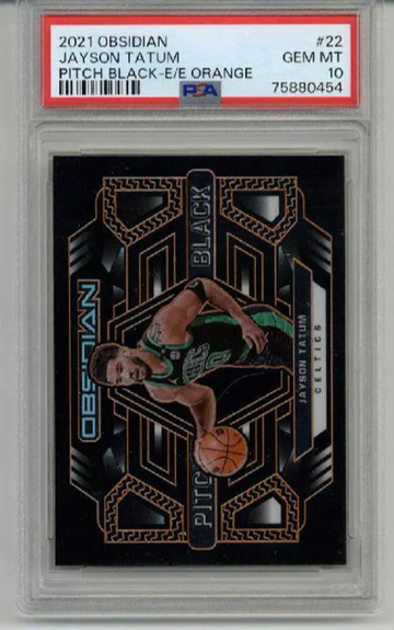 2021 PANINI OBSIDIAN PITCH BLACK E/E ORANGE #22 JAYSON TATUM /35 PSA 10