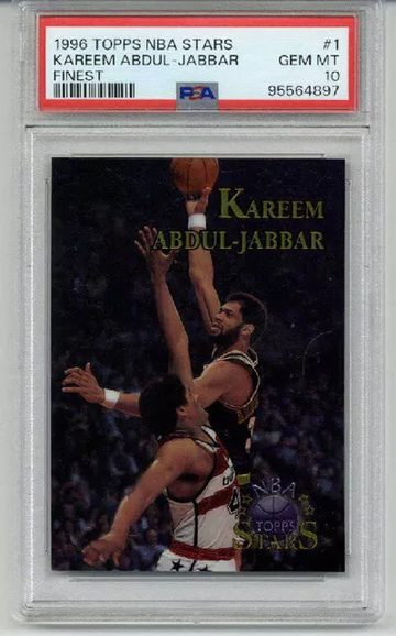 1996 TOPPS NBA STARS FINEST #1 KAREEM ABDUL JABBAR CARD LAKERS PSA 10