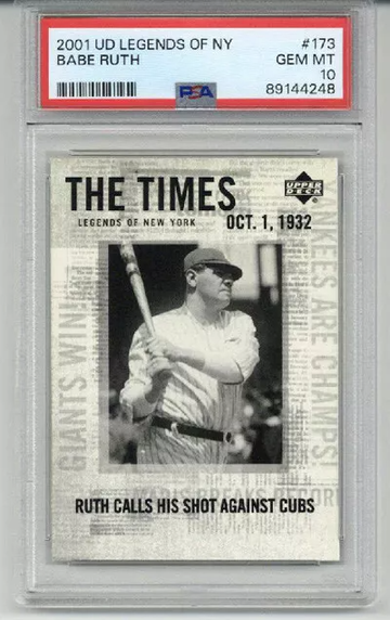 2001 UPPER DECK LEGENDS OF NEW YORK BABE RUTH CARD YANKEES PSA 10 LOW POP RARE