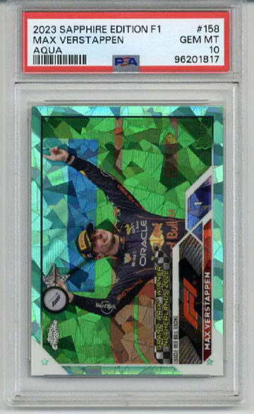 2023 TOPPS CHROME SAPPHIRE EDITION F1 AQUA #158 MAX VERSTAPPEN /99 PSA 10
