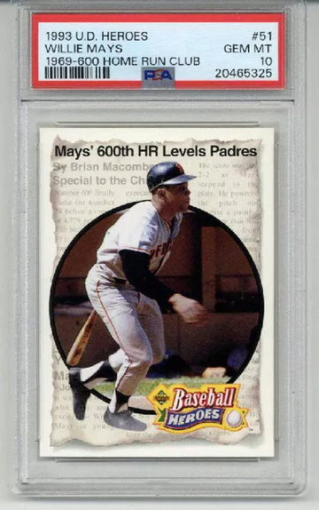 1993 UPPER DECK HEROES 1969 600 HOME RUN CLUB #51 WILLIE MAYS CARD GIANTS PSA 10