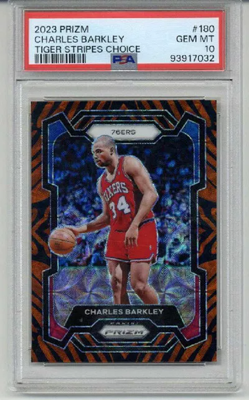 2023 PANINI PRIZM TIGER STRIPES CHOICE #180 CHARLES BARKLEY 76ERS PSA 10