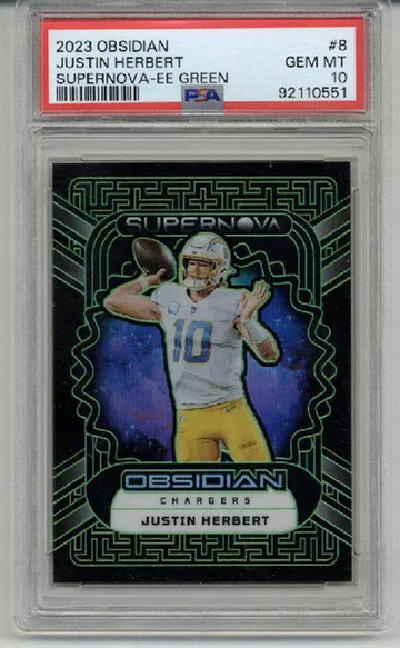 2023 PANINI OBSIDIAN SUPERNOVA E/E GREEN JUSTIN HERBERT CARD /35 PSA 10