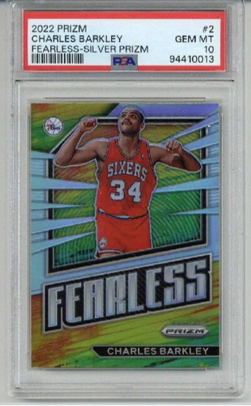 2022 PANINI PRIZM FEARLESS SILVER PRIZM #2 CHARLES BARKLEY 76ERS PSA 10