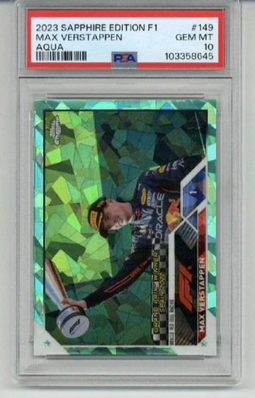 2023 TOPPS CHROME SAPPHIRE EDITION F1 AQUA #149 MAX VERSTAPPEN /99 PSA 10