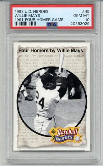 1993 UPPER DECK HEROES 1961 FOUR HOMER GAME #49 WILLIE MAYS CARD GIANTS PSA 10