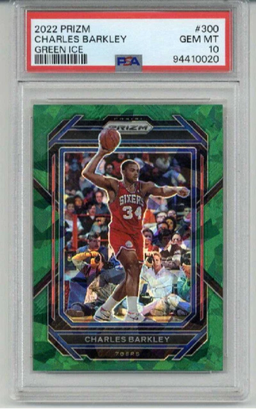 2022 PANINI PRIZM GREEN ICE #300 CHARLES BARKLEY PHILADELPHIA 76ERS PSA 10