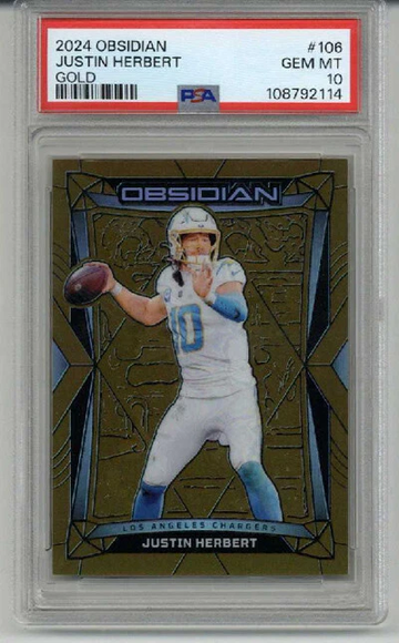 2024 PANINI OBSIDIAN GOLD #106 JUSTIN HERBERT CARD /10 CHARGERS PSA 10 LOW POP