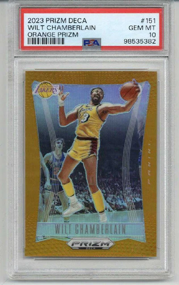 2023 PANINI PRIZM DECA ORANGE PRIZM #151 WILT CHAMBERLAIN /49 PSA 10 POP 4 RARE