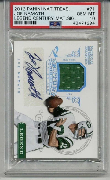 2012 PANINI NATIONAL TREASURES CENTURY MATERIALS #71 JOE NAMATH /25 PSA 10