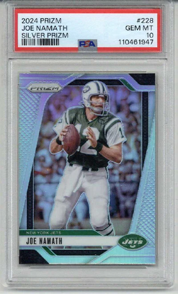 2024 PANINI PRIZM SILVER PRIZM #228 JOE NAMATH CARD NEW YORK JETS PSA 10