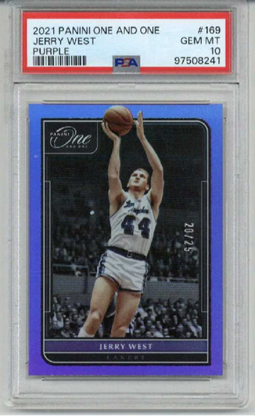 2021 PANINI ONE AND ONE PURPLE #169 JERRY WEST LAKERS /25 PSA 10 LOW POP