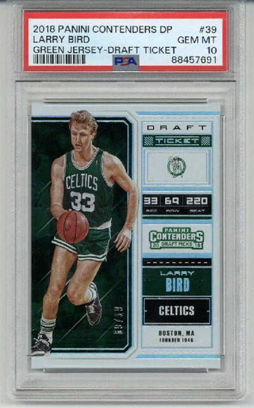 2018 PANINI CONTENDERS DP GREEN JERSEY DRAFT TICKET LARRY BIRD /99 PSA 10