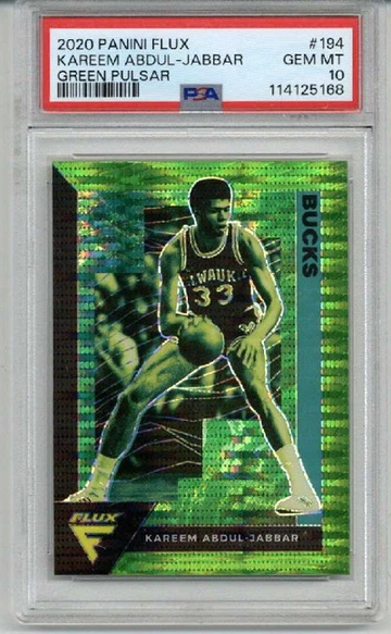 2020 PANINI FLUX GREEN PULSAR #194 KAREEM ABDUL JABBAR PSA 10 LOW POP