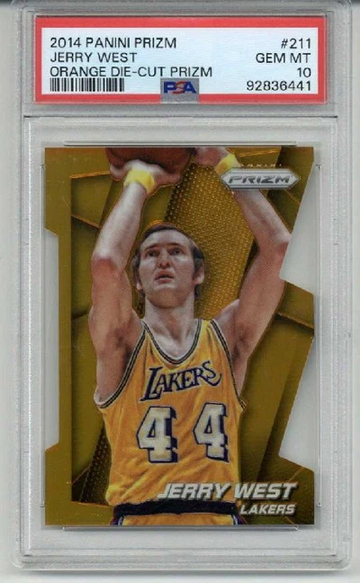 2014 PANINI PRIZM ORANGE DIE CUT PRIZM #211 JERRY WEST /139 PSA 10