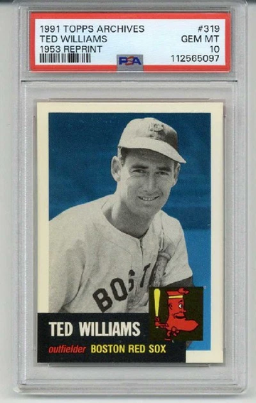 1991 TOPPS ARCHIVES 1953 REPRINT #319 TED WILLIAMS RED SOX PSA 10 LOW POP