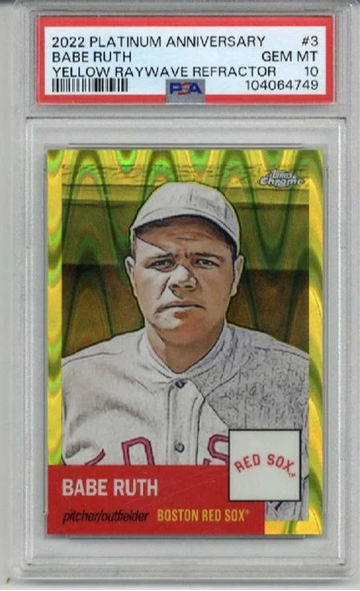 2022 TOPPS CHROME PLATINUM ANNIV YELLOW RAYWAVE REFRACTOR BABE RUTH /250 PSA 10
