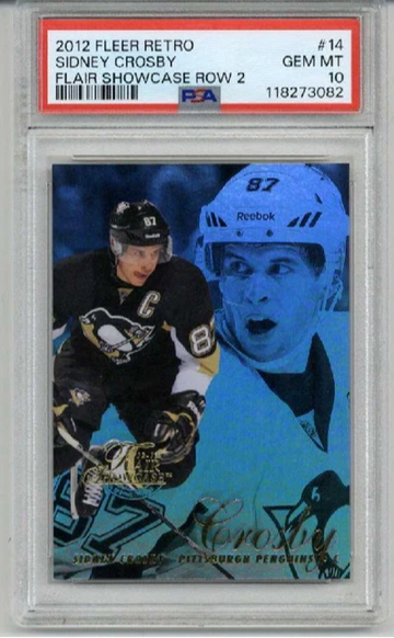 2012 FLEER RETRO FLAIR SHOWCASE ROW 2 #14 SIDNEY CROSBY PENGUINS PSA 10 LOW POP