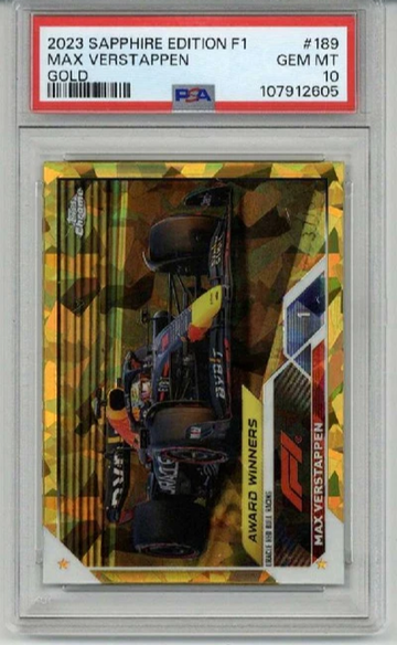 2023 TOPPS CHROME SAPPHIRE EDITION F1 GOLD #189 MAX VERSTAPPEN /50 PSA 10