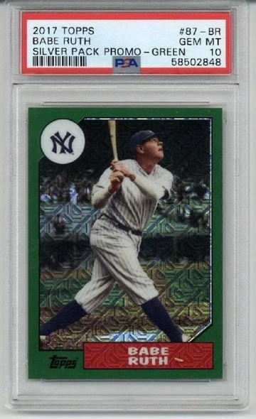 2017 TOPPS SILVER PACK PROMO GREEN #87-BR BABE RUTH YANKEES PSA 10 LOW POP