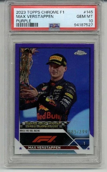 2023 TOPPS CHROME F1 PURPLE REFRACTOR #145 MAX VERSTAPPEN /399 PSA 10 LOW POP