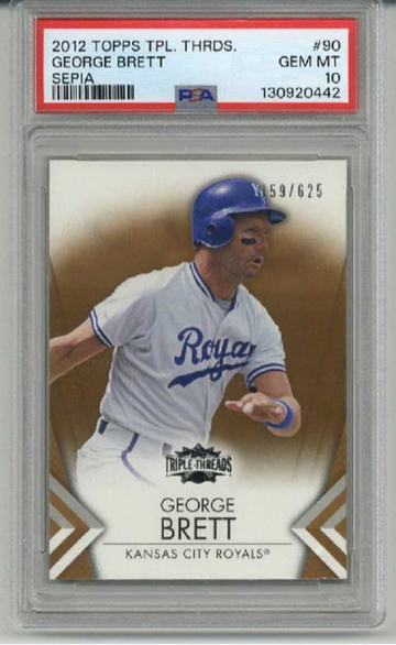 2012 TOPPS TRIPLE THREADS SEPIA #90 GEORGE BRETT CARD ROYALS /625 PSA 10 LOW POP