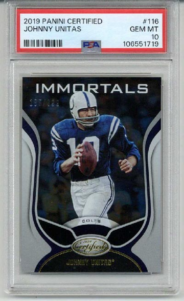 2019 PANINI CERTIFIED IMMORTALS JOHNNY UNITAS LE 105/399 COLTS PSA 10 LOW POP