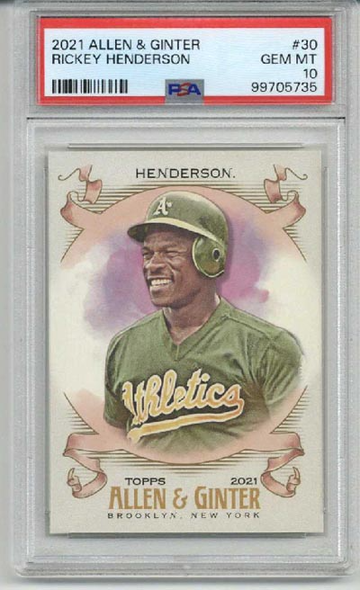 2021 TOPPS ALLEN & GINTER #30 RICKEY HENDERSON CARD OAKLAND A'S PSA 10 LOW POP