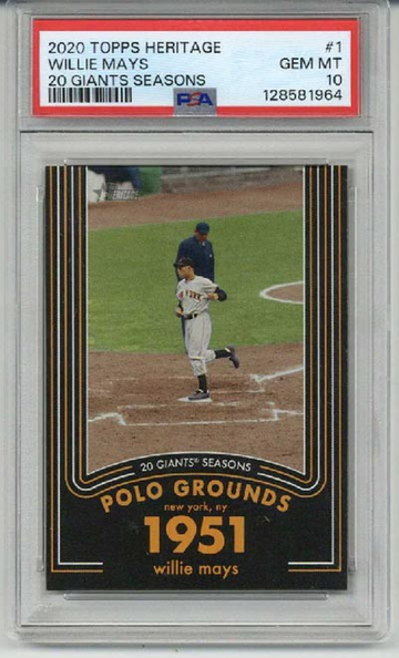 2020 TOPPS HERITAGE 20 GIANTS SEASONS #1 WILLIE MAYS CARD GIANTS PSA 10 LOW POP