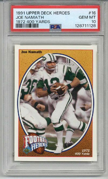 1991 UPPER DECK HEROES 1972 400 YARDS #16 JOE NAMATH JETS PSA 10 LOW POP RARE